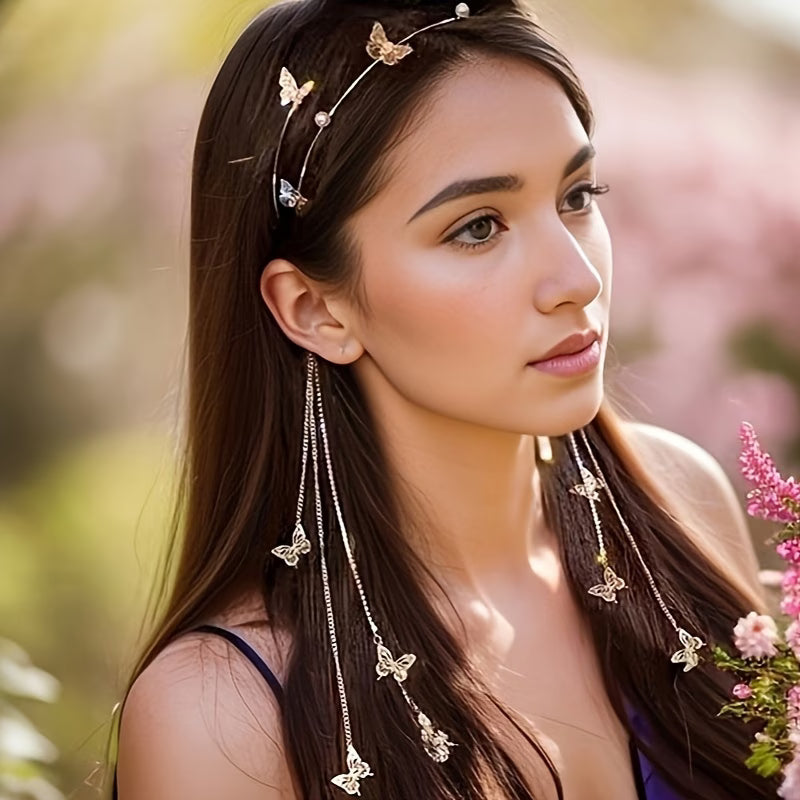 1pc Diamond Studded Long Tassel Headband, Advanced And Fashionable High Cranial Pressure Headband, Popular Commuting New Hair Accessory