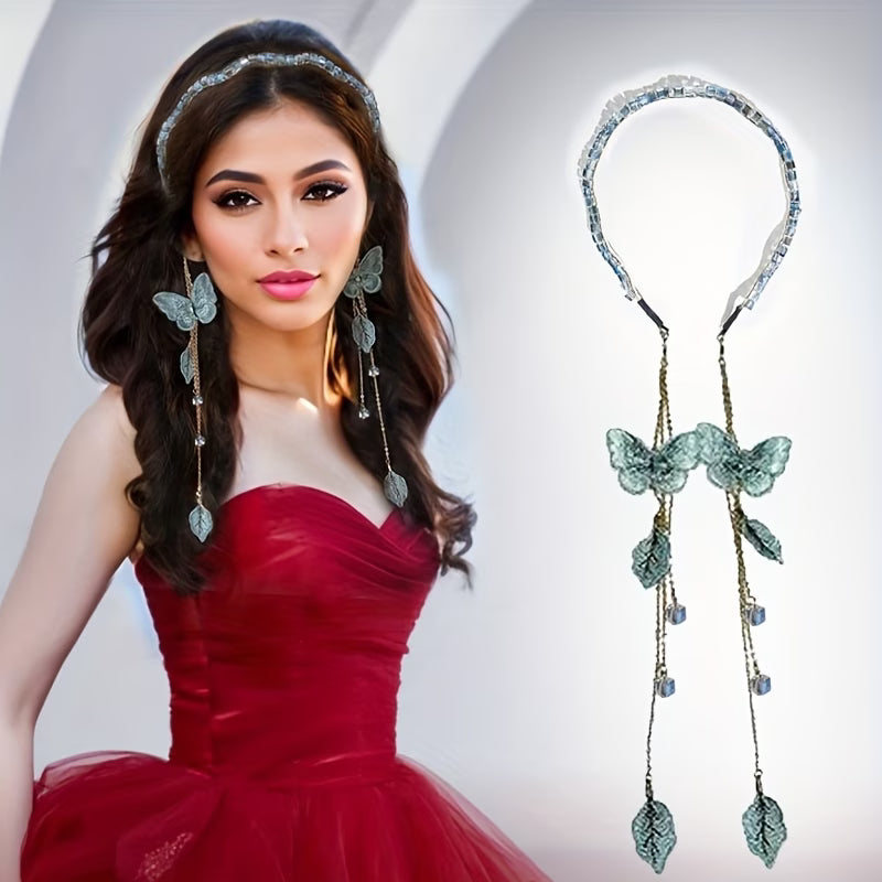1pc Romantic Women Butterfly Tassel Headband High Quality Embroidered Butterfly Leaf Pendant Hair Band Latest Fashion Hair Accessories Luxury Party Headwear Best Birthday Gift T2248
